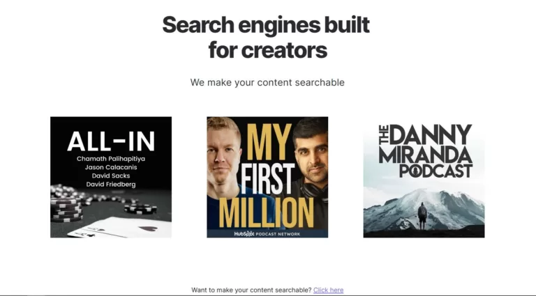 AI search engines built for creators. Search through your favourite podcast like My First Million easily. You can also submit a form adding your podcast.-find-Free-AI-tools-Victrays.com_