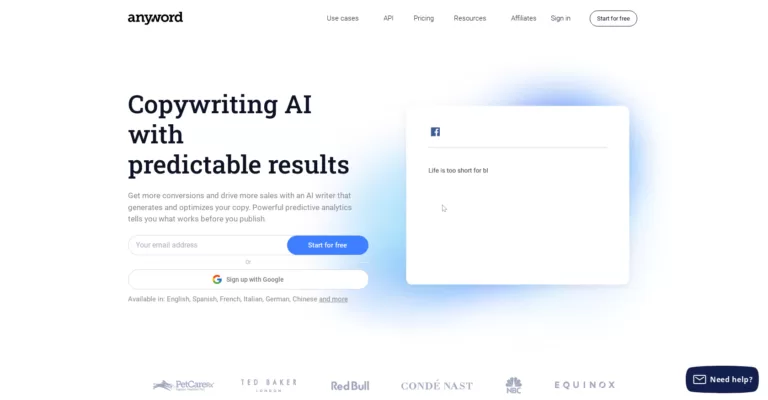 Anyword’s AI writing assistant generates effective copy for anyone. Take the guesswork out of your marketing text with an AI copywriting tool that converts.-find-Free-AI-tools-Victrays.com_