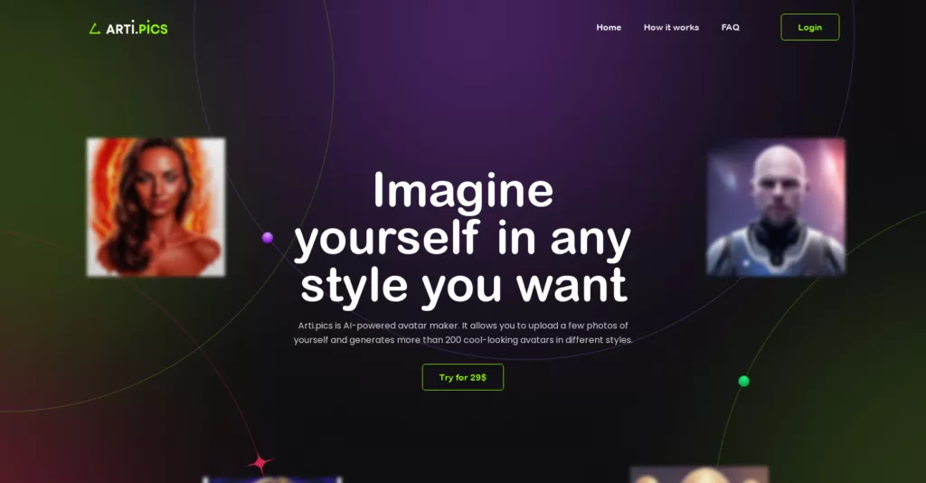 Arti.pics is AI-powered avatar maker. It allows you to upload a few photos of yourself and generates more than 200 cool-looking avatars in different styles.-find-Free-AI-tools-Victrays.com_