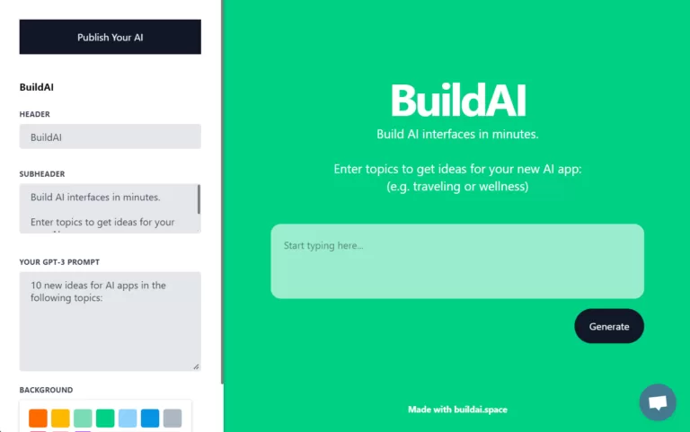 Build AI helps you build AI apps in minutes. You will be able to build an app and publish it completely by yourself. You will be able to update it as you see fit