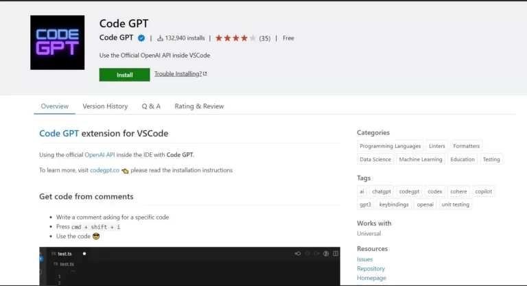 Code GPT is a VS Code Extension with excellent features like StackOverflow support
