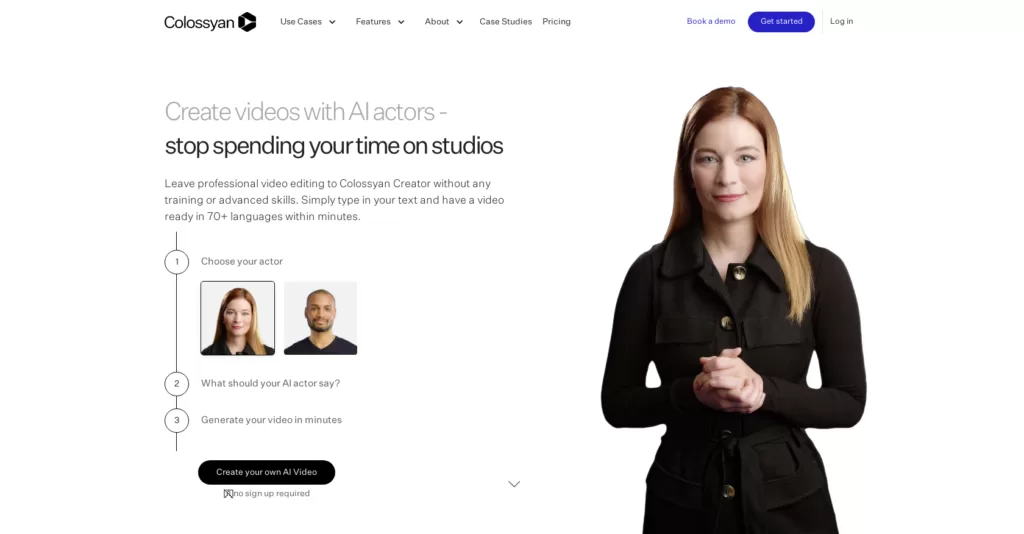 Colossyan Creator makes video creation simple and stress-free. Discover our AI video creator with real actors. Create videos in less than 5 minutes. Start for free here.-find-Free-AI-tools-Victrays.com_