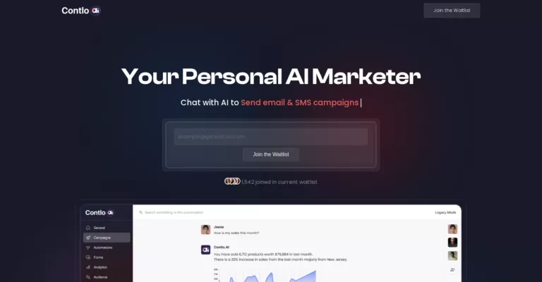 Contlo.ai is a one of its kind AI marketer that provides a conversational UI for controlling all marketing activities via chat. It assists in end-to-end campaign management
