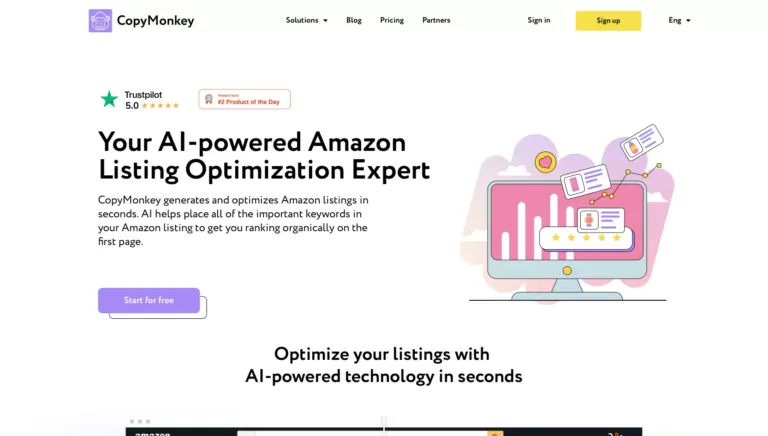 CopyMonkey generates and optimizes Amazon listings in seconds. AI helps place all of the important keywords in your Amazon listing to get you ranking organically on the first page.-find-Free-AI-tools-Victrays.com_
