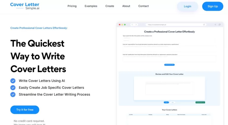CoverLetterSimple.ai makes it simple for users to write cover letters tailored to particular jobs. Users can enter a job title and description