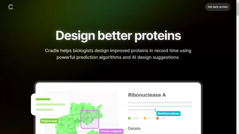 Cradle helps biologists design improved proteins in record time using powerful prediction algorithms and AI design suggestions.-find-Free-AI-tools-Victrays.com_