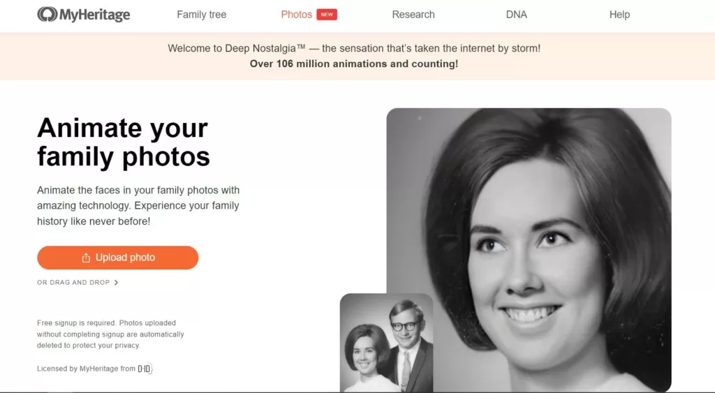 Animate the faces in your family photos with an incredible technology. The tool has  done over 106 million animations and counting!