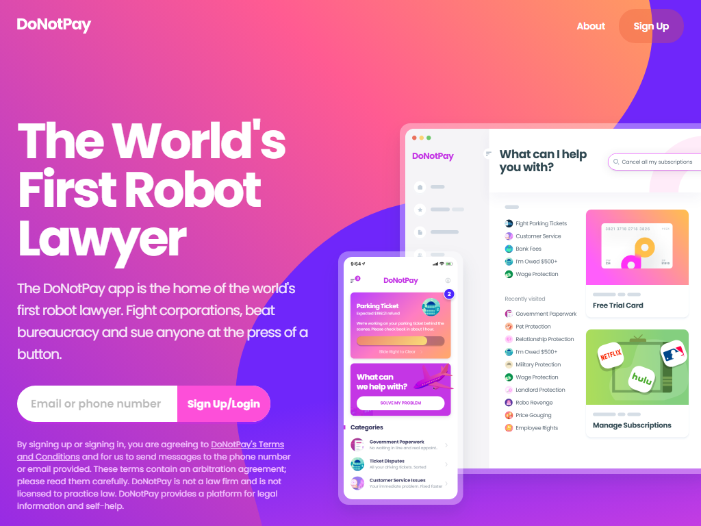 DoNotPay is a platform that provides users with a variety of legal services and self-help tools.-find-Free-AI-tools-Victrays.com_