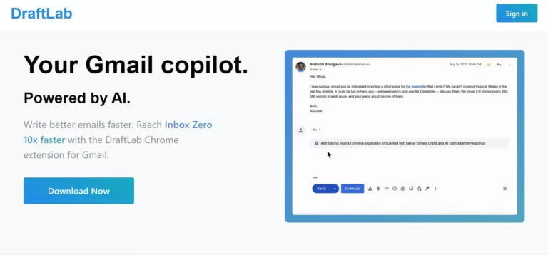 Your Gmail copilot. Write better emails faster. Reach Inbox Zero 10x faster with the DraftLab Chrome extension for Gmail.-find-Free-AI-tools-Victrays.com_