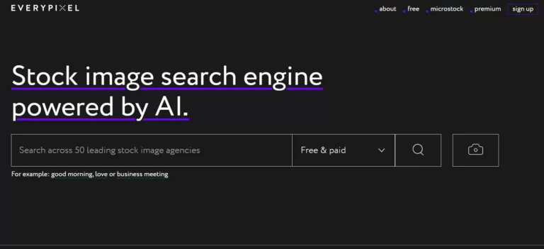 A search engine powered by AI that indexes 50 paid and free stock image websites