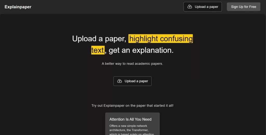 Get an explanation of confusing text on research papers by highlighting them. You can upload a paper and save papers as well.-find-Free-AI-tools-Victrays.com_