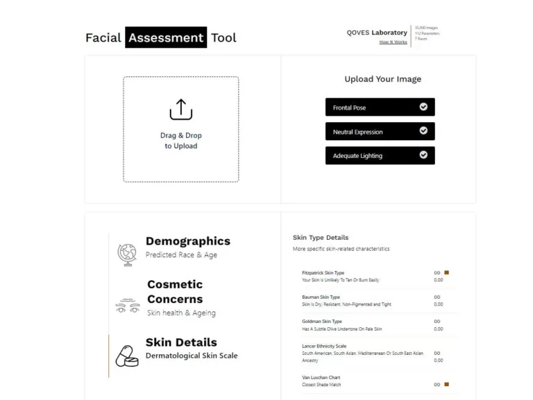 A facial assessment tool by Qoves Studio that uses machine learning to analyze your face like a clinician and suggests cosmetics improvements to your routine.-find-Free-AI-tools-Victrays.com_