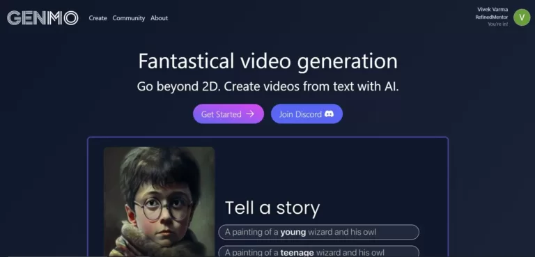 Genmo offers fantastical video generation with AI. You can also see videos generated by the community.-find-Free-AI-tools-Victrays.com_