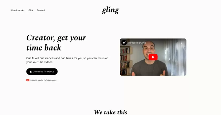 Gling is an AI tool made for video content creators. Their AI will cut silences and bad takes for you so you can focus on your YouTube videos.-find-Free-AI-tools-Victrays.com_