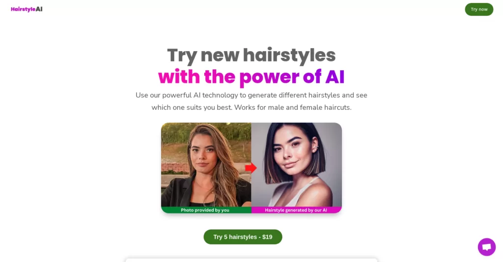 Use our powerful AI technology to generate different hairstyles. See which one suits you best. Works for male and female haircuts.-find-Free-AI-tools-Victrays.com_