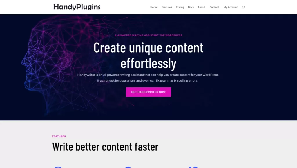 Handywriter is an AI-powered writing assistant that can help you create content for your WordPress. It can check for plagiarism