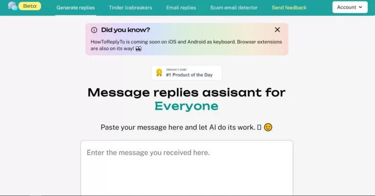 Find a creative and unique replies to any messages using AI. Supports use cases like replying to family