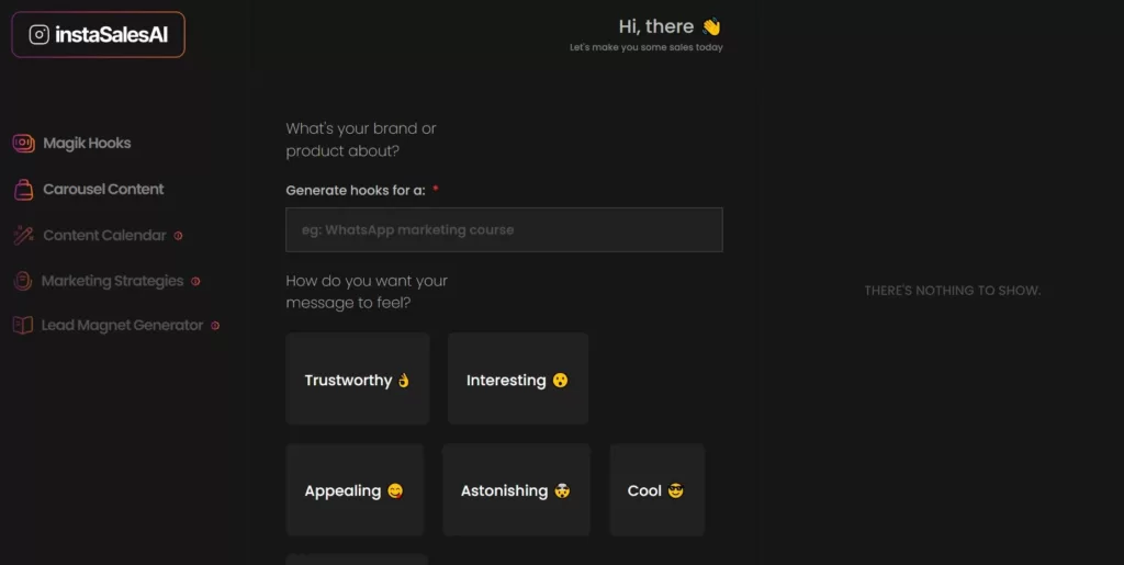 InstaSalesAI is a collection of AI tools for Instagram marketing. You can use it to generate carousel content or marketing hooks.-find-Free-AI-tools-Victrays.com_