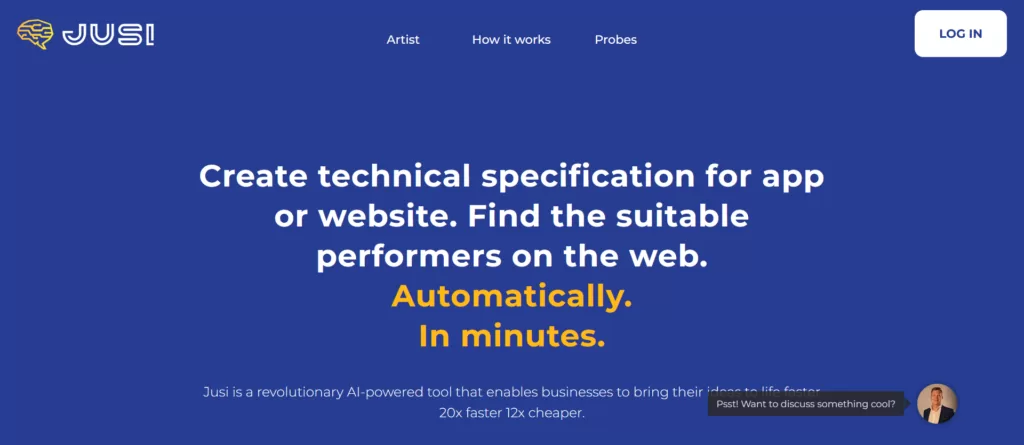 Jusi is an AI-powered tool that enables businesses to bring their ideas to life faster and more affordably than ever before. With its advanced GPT-3 technology