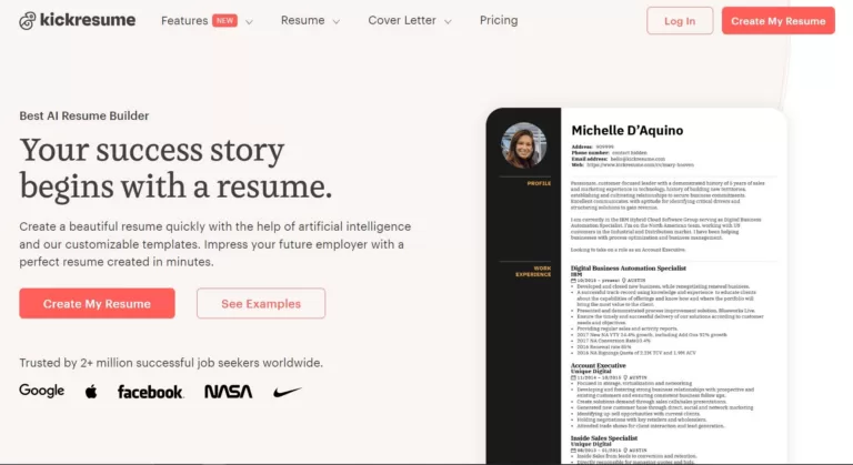 Kickresume is an all-in-one career toolbox that helps you create a beautiful resume or cover letter in seconds with the help of AI and customizable templates.  It’s powered by OpenAI’s GPT-3