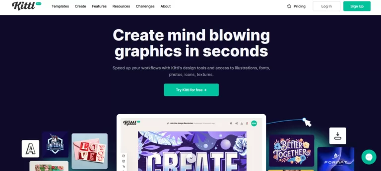 Whether you need to create eye-catching merch designs or beautiful social media posts - Kittl AI will 10x your design skills and bring your creation process to the next level. Easily generate stunning images from text descriptions in just a few clicks and continue working with your creations directly on your artboard.-find-Free-AI-tools-Victrays.com_