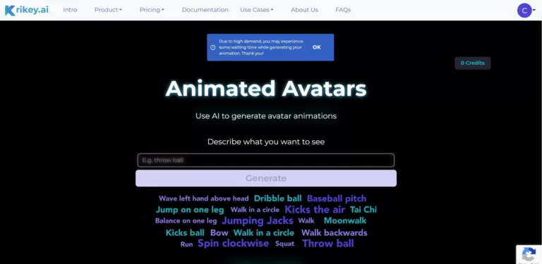 Use AI to generate avatar animations. There is also a public gallery available. You can customize the animation once it's done.-find-Free-AI-tools-Victrays.com_