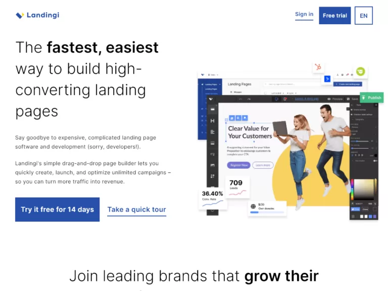Landingi's simple drag-and-drop page builder lets you quickly create