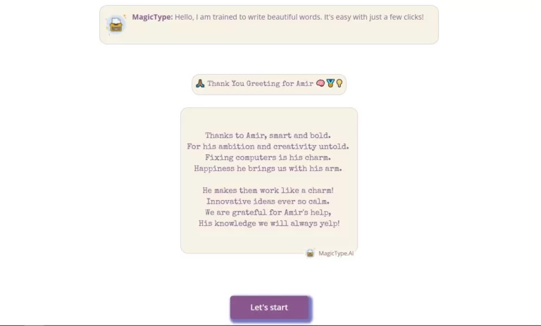 Magic Type AI writes greetings