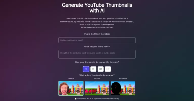 Enter a video title and describe what happens in it and the AI will generate YouTube thumbnails for you.-find-Free-AI-tools-Victrays.com_