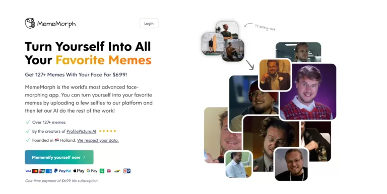 MemeMorph is an advanced face-morphing app that allows users to turn themselves into their favorite memes by uploading a few selfies. The AI does the rest of the work