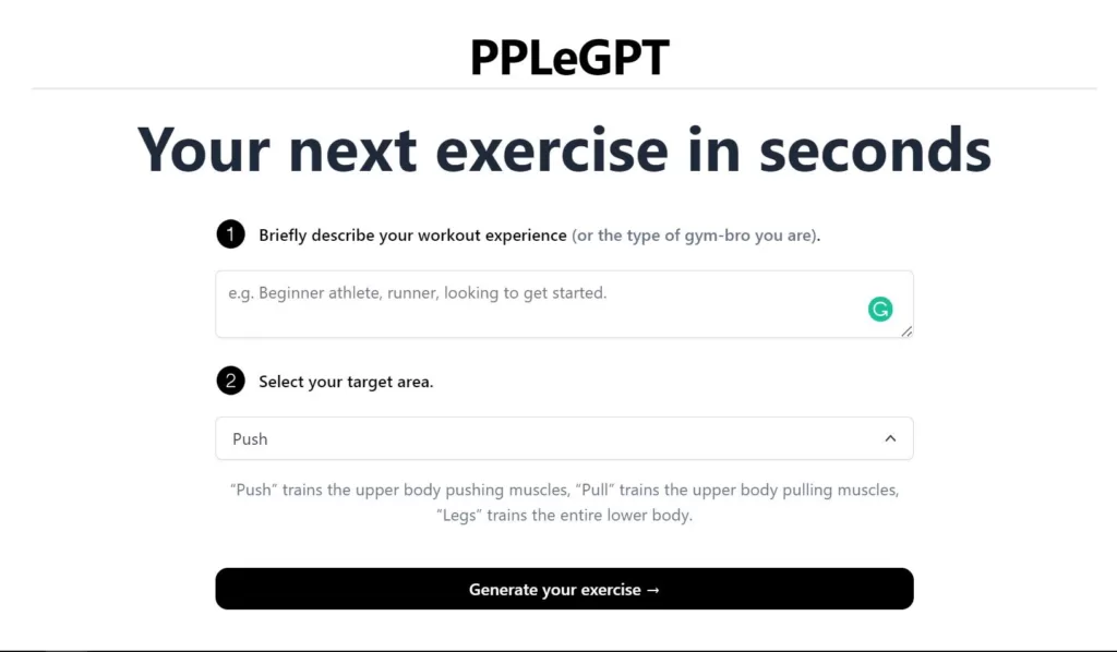 Get a PPL workout with AI based on your target area and workout experience.-find-Free-AI-tools-Victrays.com_
