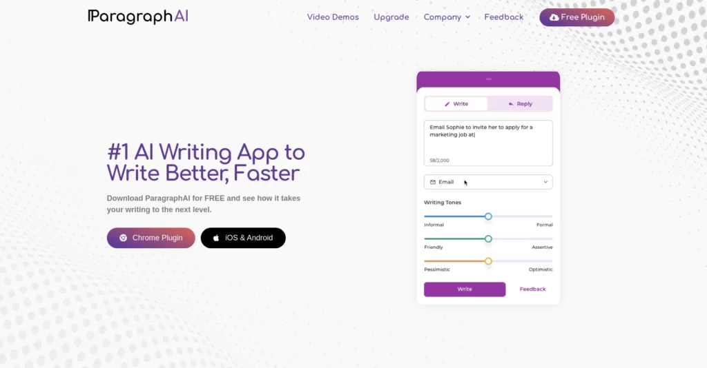 ParagraphAI is an AI Writing App that writes clear