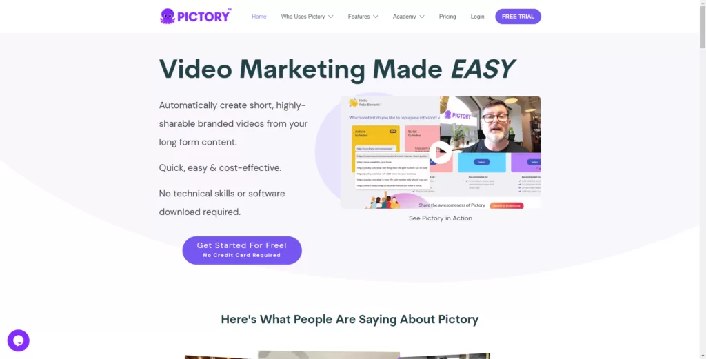 Pictory is a video marketing tool that automatically creates short