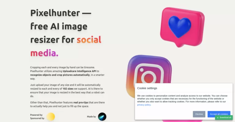 Cropping each and every image by hand can be tiresome. Pixelhunter utilizes amazing Uploadcare Intelligence API to recognize objects and crop pictures automatically