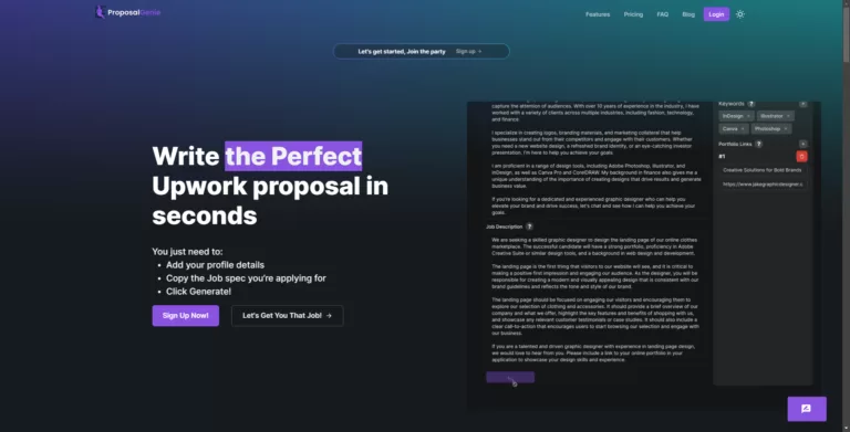 AI-powered tool that helps create professional proposals on Upwork. Easy to use and allows you to create proposals from any device