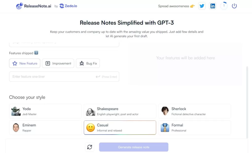 Release Notes Simplified with GPT-3.  Just list down your features & updates