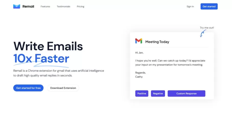 Remail is a Chrome extension for gmail that uses artificial intelligence to draft high quality email replies in seconds.-find-Free-AI-tools-Victrays.com_