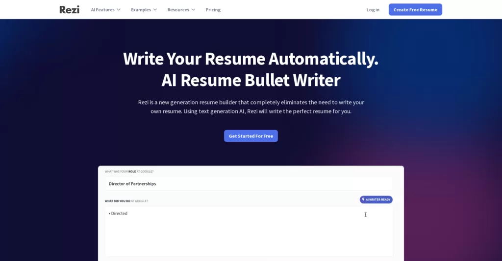 Rezi is a new generation resume builder that completely eliminates the need to write your own resume. Using text generation AI