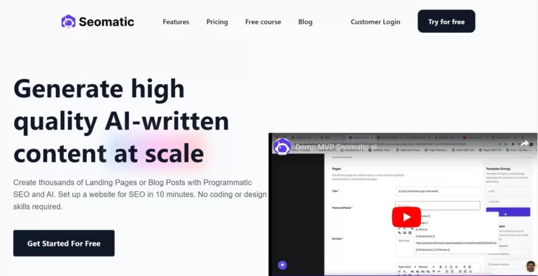 SEOmatic helps you automate and scale your content marketing with Programmatic SEO and AI. Set up a website for SEO in 10 minutes. No coding or design skills required.-find-Free-AI-tools-Victrays.com_
