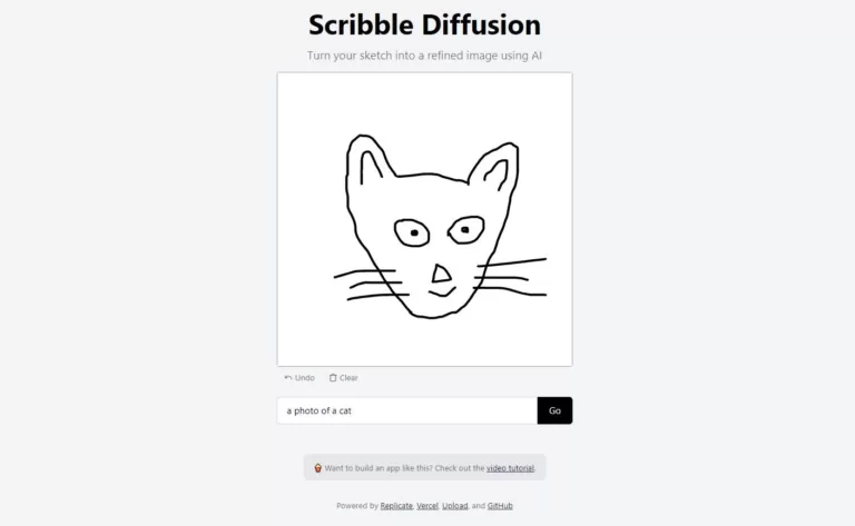 You can draw something and press the button to turn it into a refined image. There is also a video tutorial to help people learn how to build a similar app-find-Free-AI-tools-Victrays.com_