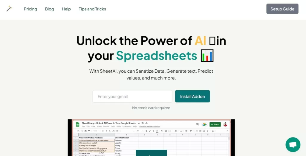 Available for Google Sheets. Use AI to transform your text instructions into a Google Sheet formula quickly. Has use cases in generating programmatic SEO content
