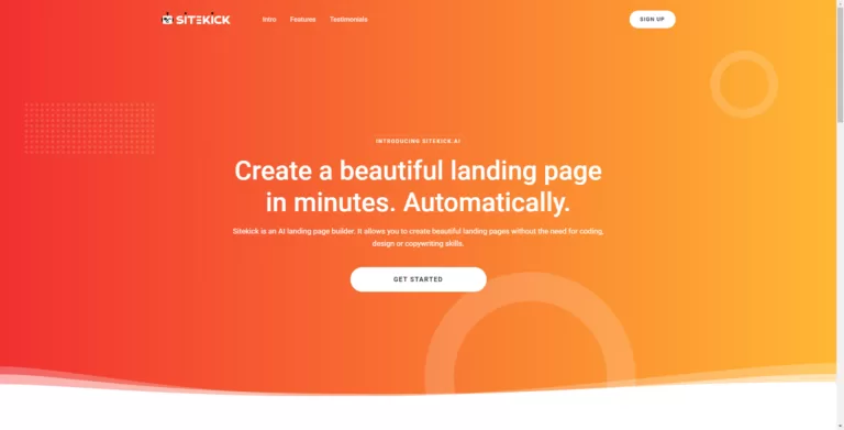 Sitekick is an AI landing page builder. It allows you to create beautiful landing pages without the need for coding