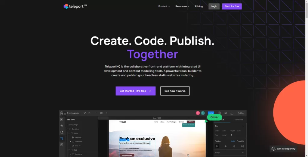 TeleportHQ is the collaborative front-end platform with integrated UI development and content modelling tools. A powerful visual builder to create and publish your headless static websites instantly.-find-Free-AI-tools-Victrays.com_