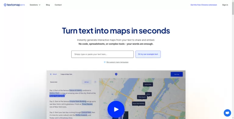 Textomap is a web app and browser extension that enables users to generate interactive maps from any text containing locations in seconds. No code