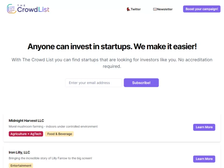 A startup investment discovery platform for every day investors. The Crowd List is an online directory that has consolidated all US-based equity crowdfunding campaigns.-find-Free-AI-tools-Victrays.com_
