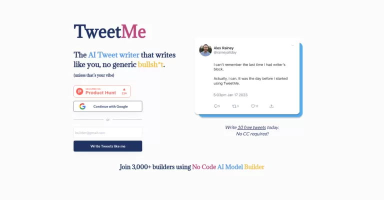 The AI Tweet writer that writes like you. Their AI is trained on your own tweets (as well as GPT-3). You need to connect to Twitter & OpenAI