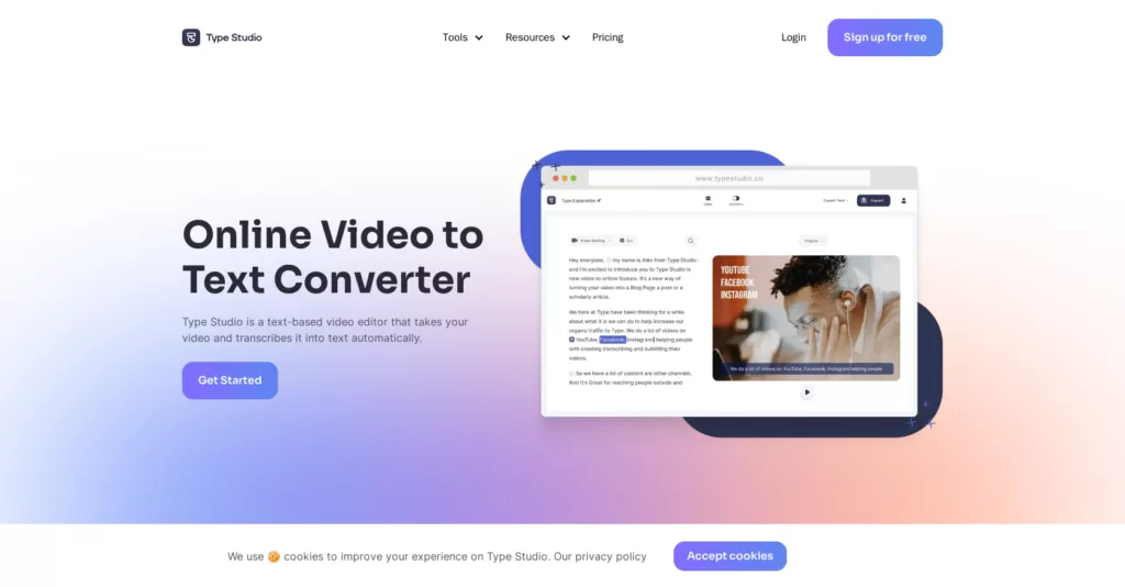 Type Studio is a text-based video editor that takes your video and transcribes it into text automatically. They also have quick tools for video editing