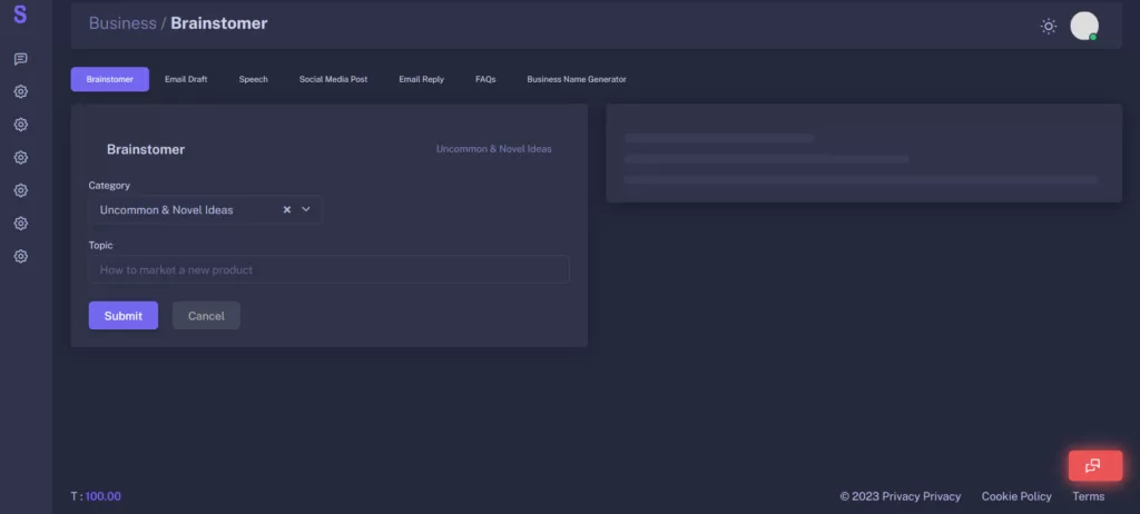 UltraBrainstomer  is a cutting-edge brainstorming tool that harnesses the power of artificial intelligence to help you unlock your creativity and elevate your work. Whether you're in need of business ideas