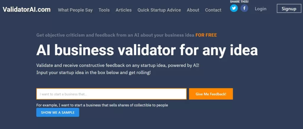 AI business validator for any idea. Validate and receive constructive feedback on any startup idea