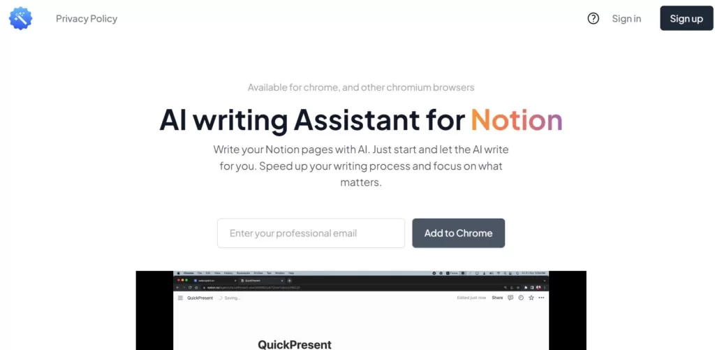 Write your Notion pages with AI. Just start and let the AI write for you. Speed up your writing process and focus on what matters.-find-Free-AI-tools-Victrays.com_
